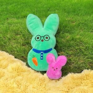 Peeps Plush Bunny Rabbit Nerdy Glasses Carrot Green Orange Pink Easter Lot 2 12"